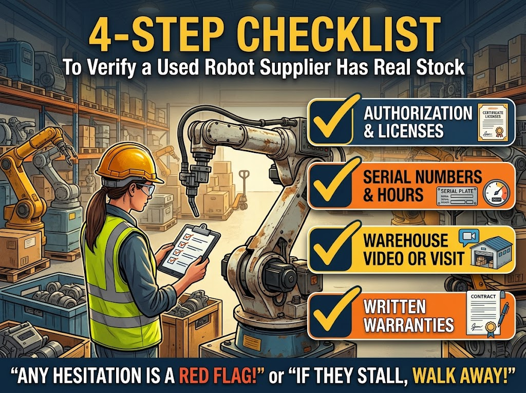 verify used robot supplier real stock avoid fake listings and scams checklist