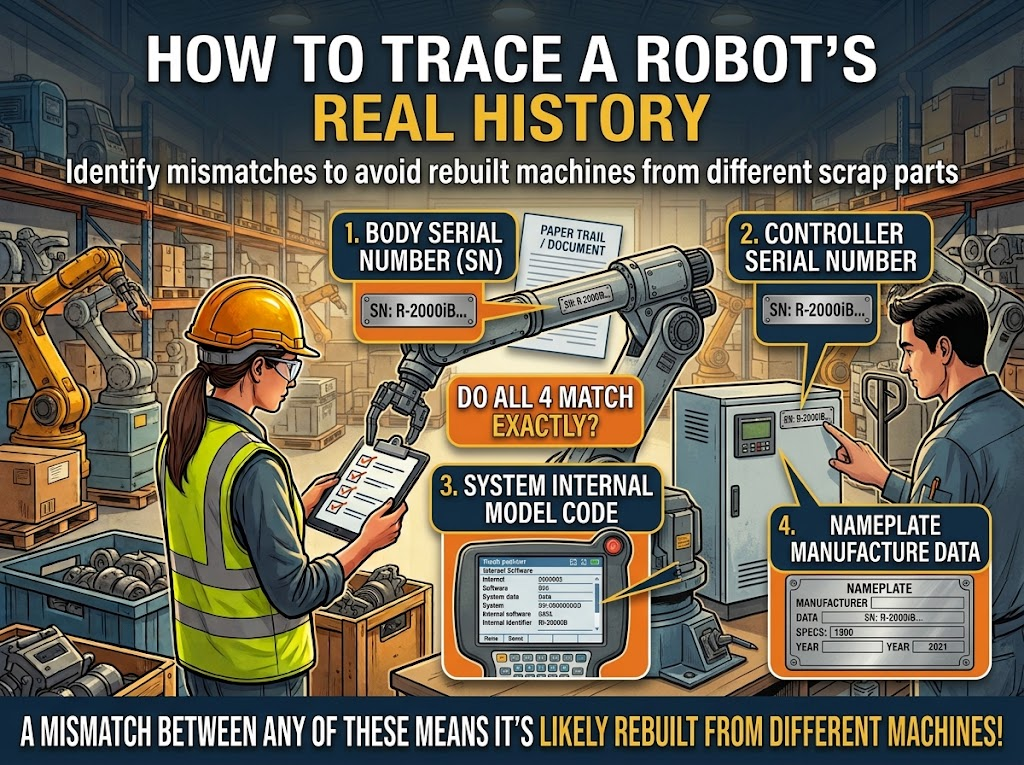 how to trace used robot serial number history four code verification