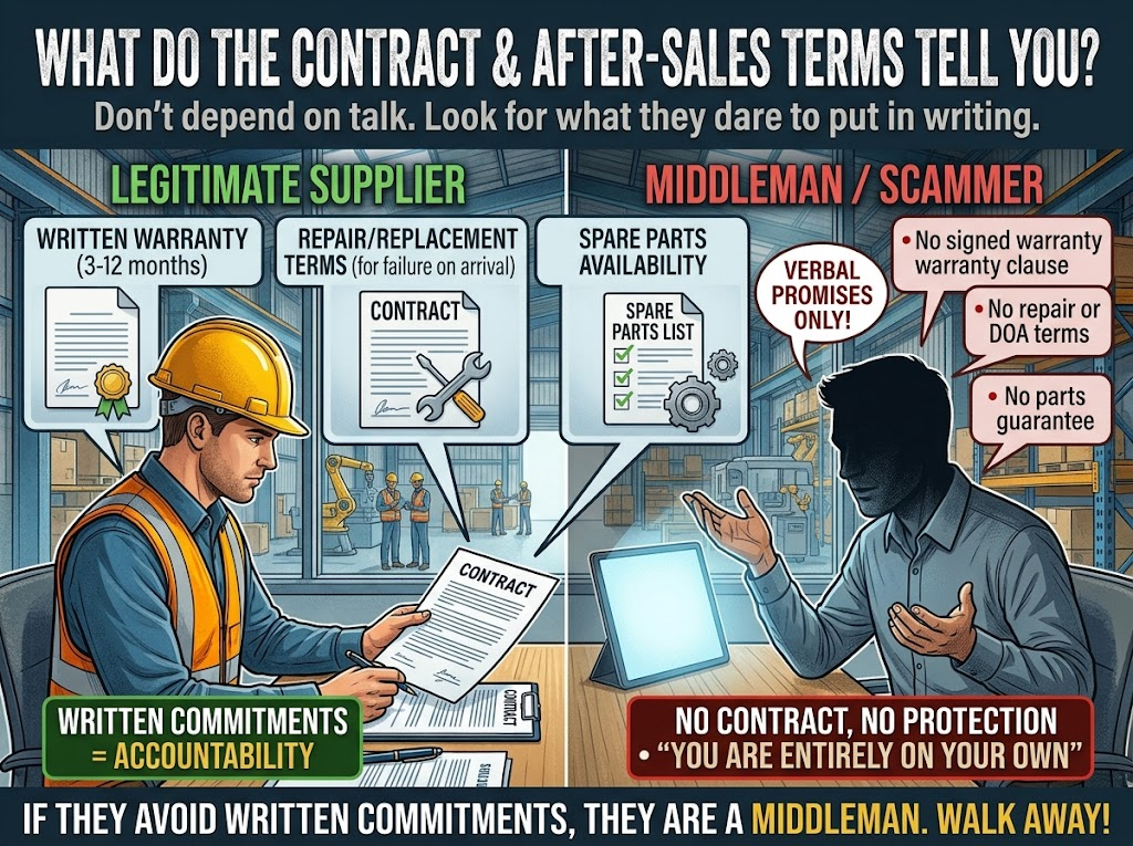 used robot supplier contract warranty terms after-sales what to look for